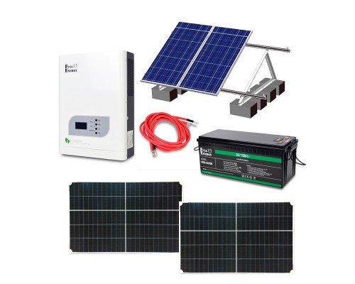 Автономная система бесперебойного питания мощностью 2.4 кВт с LiFePO4 АКБ, солнечными панелями и монтажным набором (балластная система)