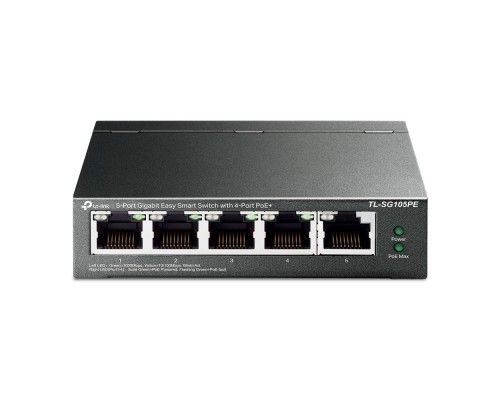 PoE-коммутатор TP-Link EasySmart TL-SG105PE гигабитный 5-портовый с 4 PoE+ портами управляемый